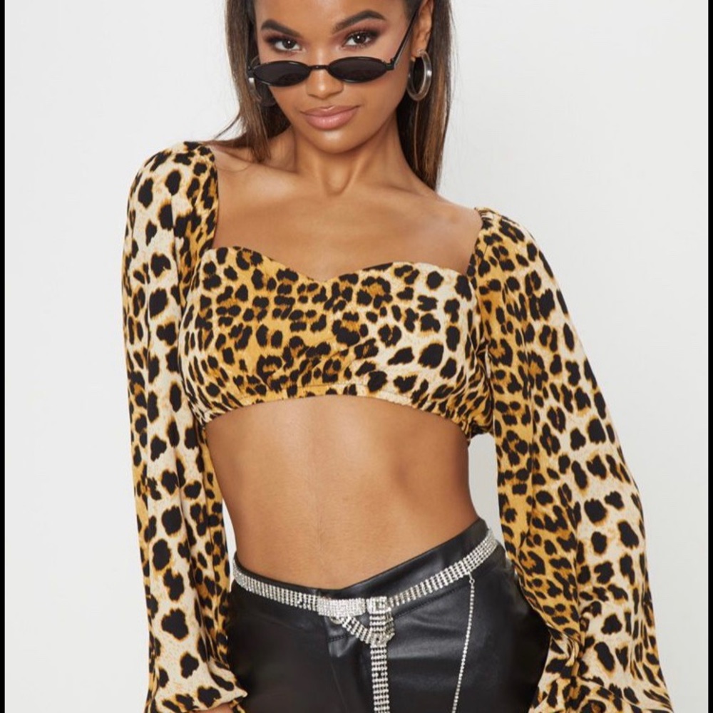 Leopard Print Sleeve Crop Top